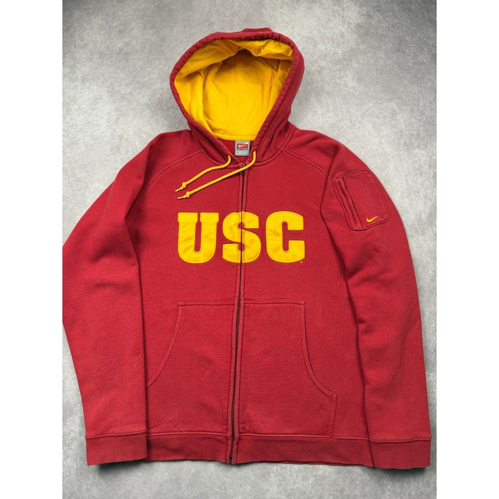 VTG Y2K Nike Team USC Trojans Zip Hoodie Red Gold Mens M Collegiate Sweatshirt
